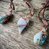 Polished Ajoite in Matrix Free Forms Set In Copper Art Wire Wrap Pendant