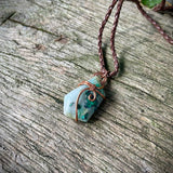 Polished Ajoite in Matrix Free Forms Set In Copper Art Wire Wrap Pendant